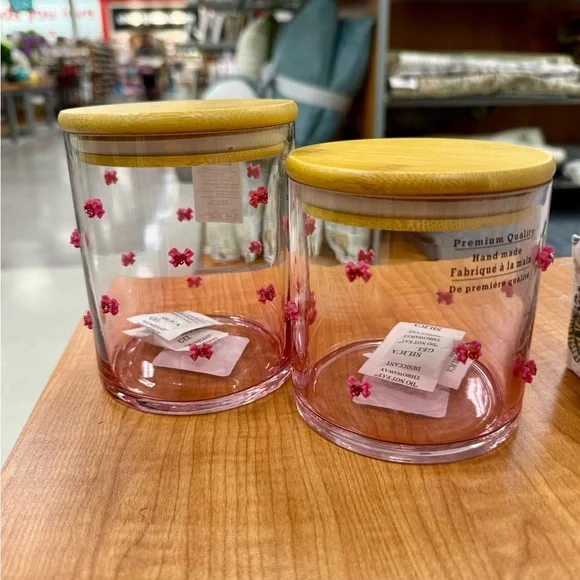 Viral Pink Bow Glass Containers Set of 2 - Picture 3 of 3